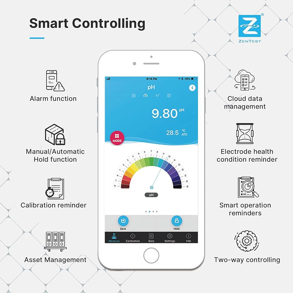 아페라 인스트루먼트, LLC-AI3719 PC60-Z 블루투스 멀티파라미터 스마트 테스터, ZenTest 모바일 앱으로 구동, pH/전도도/TDS/염도/저항/템프 측정. - 상세 이미지 2