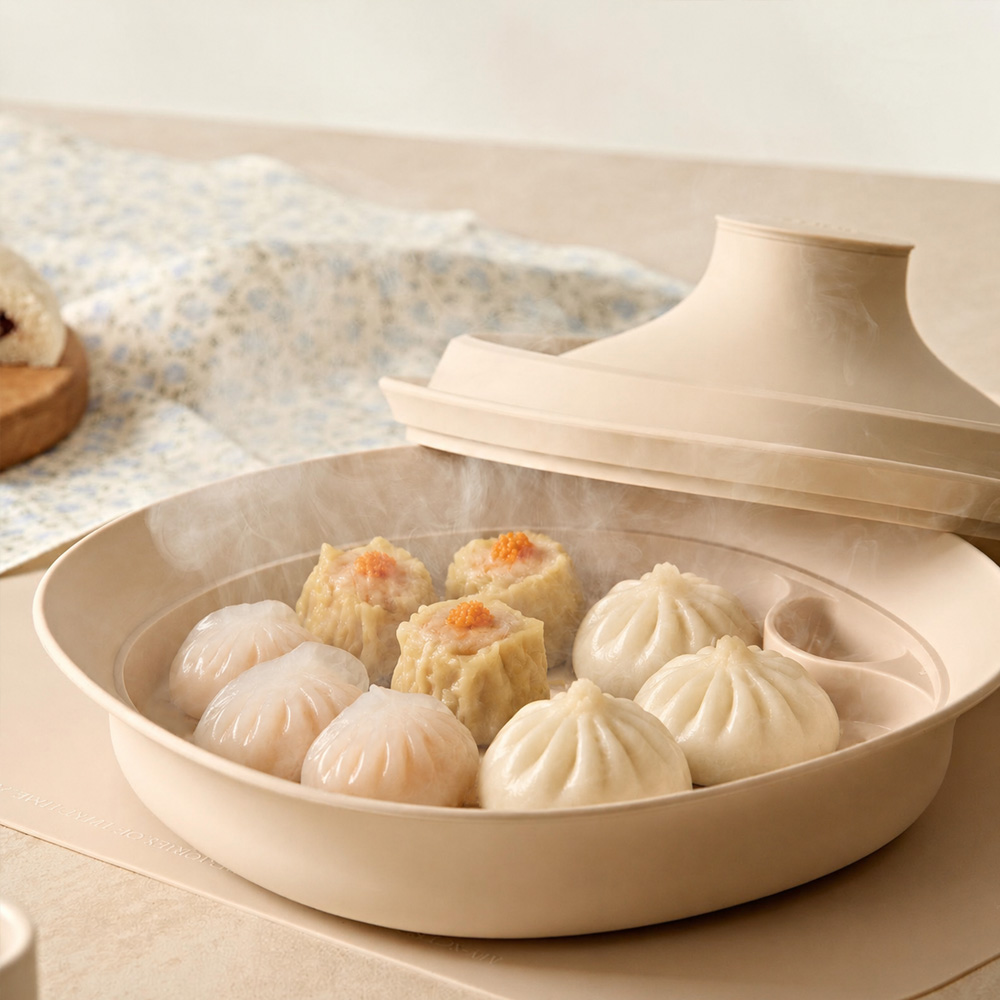 실리프랑 멀티쿠커 촉촉 전자레인지 찜기 스팀 냄비 모카베이지 +계량스푼 - 상품 이미지