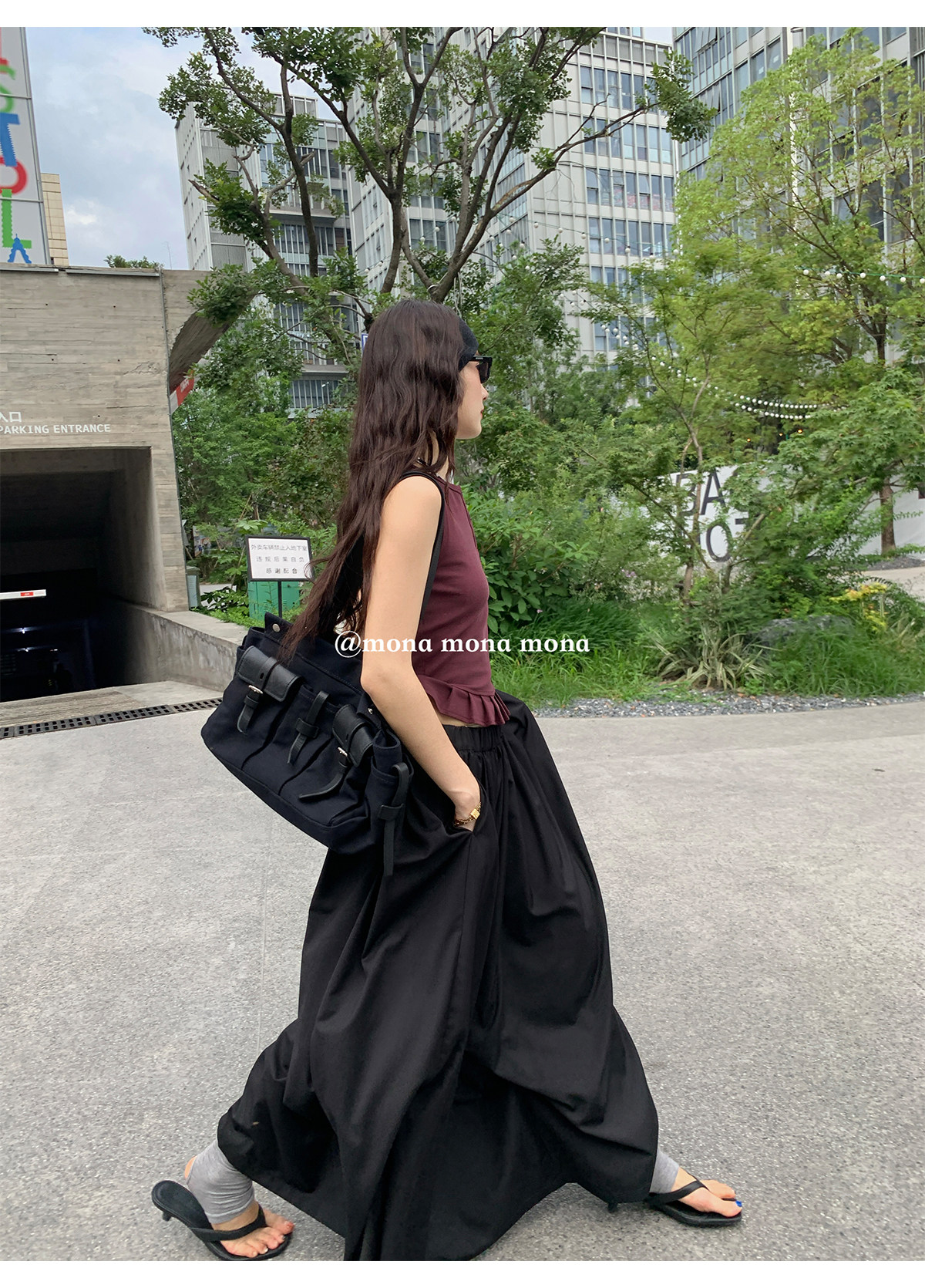 MONA 롱스커트 플레어 여름 h라인롱스커트 밴딩 치마 이미지 6