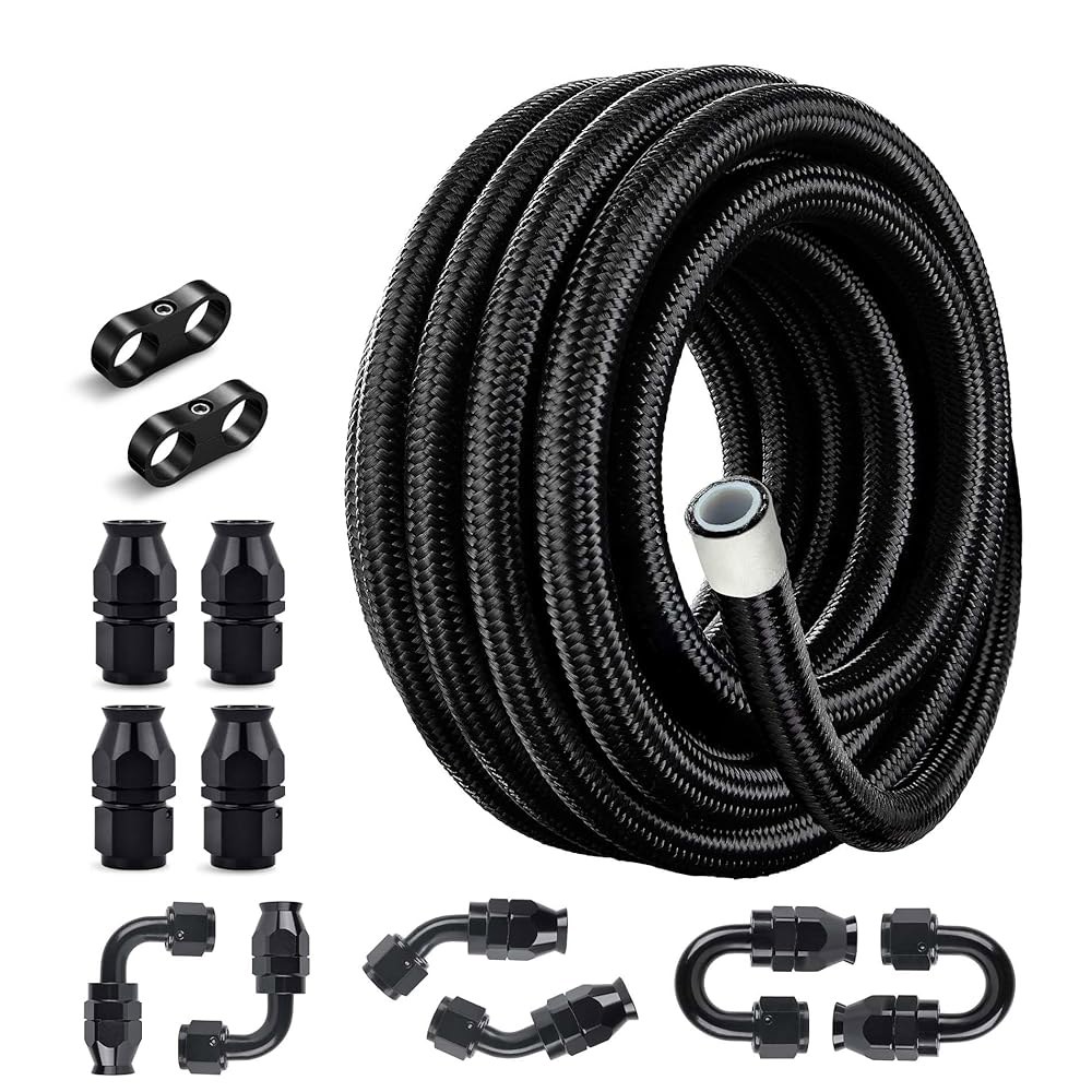 이블 에너지 10AN PTFE 연료 라인 키트, E85 나일론 땋은 호스 20FT AN10 호스(1/2인치 ID) Black 4AN - 상품 이미지