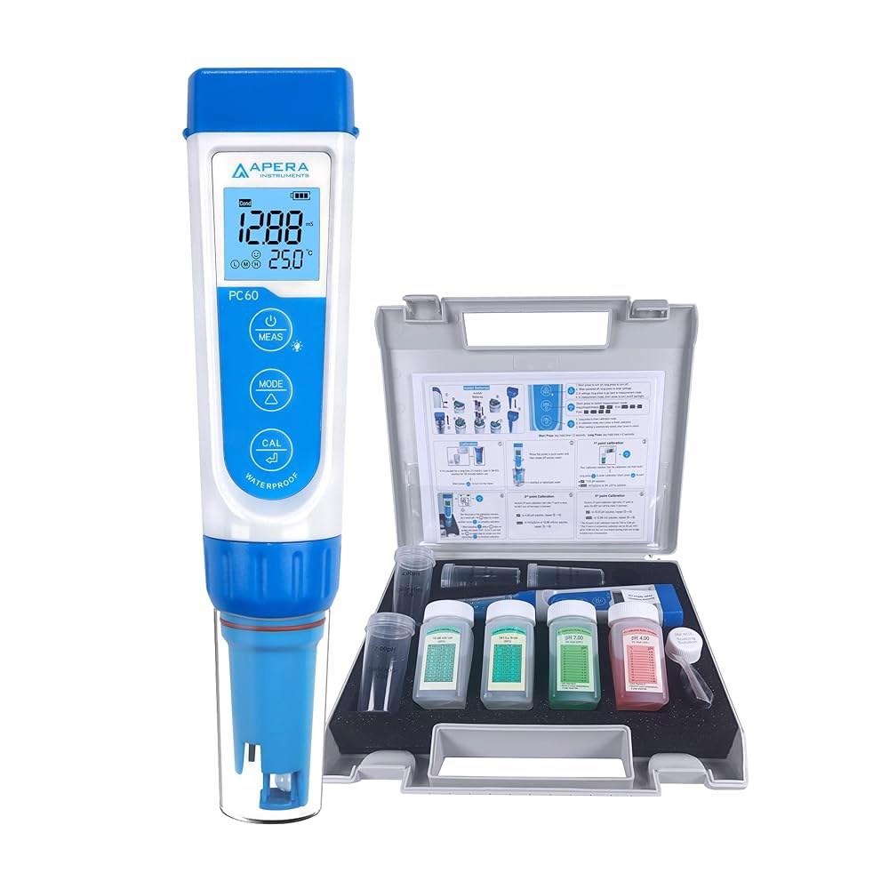 APERA 인스트루먼트 AI316 프리미엄 시리즈 PC60 5-in-1 방수 pH /EC (전도성) /TDS (ppm) / 염도 (ppt) 온도. 멀티 파라미터 포켓 테스터 키트 - 상품 이미지