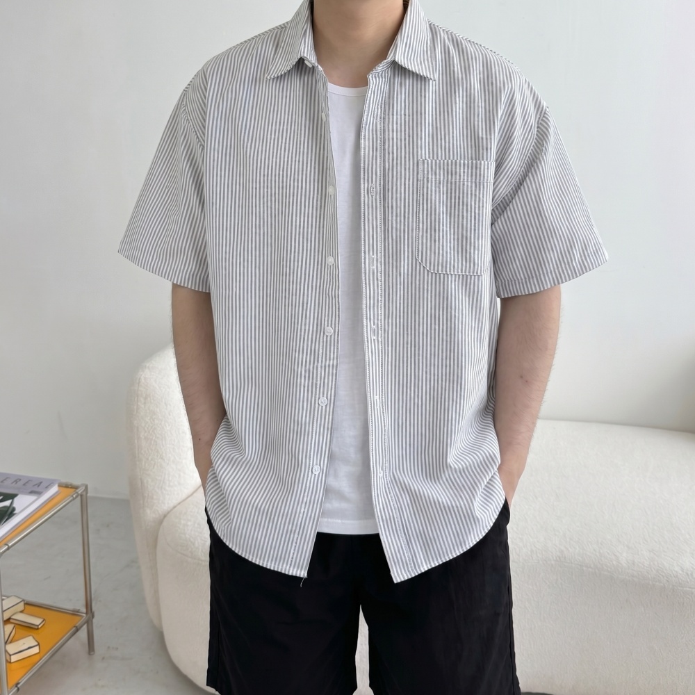 여름 오버핏 남자 스트라이프 옥스포드반팔셔츠 옥스퍼드 캐주얼남방 이미지 8