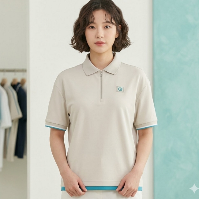 팬텀 골프 여성 여름 로고 프린트 집업 필드룩 골프 반팔티셔츠 - 상품 이미지