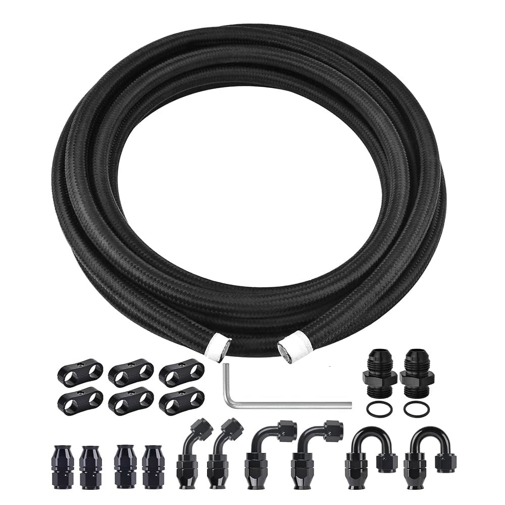 이블 에너지 10AN PTFE 연료 라인 키트, AN10 E85 나일론 땋은 호스 키트 20피트 블랙 6AN - 상품 이미지