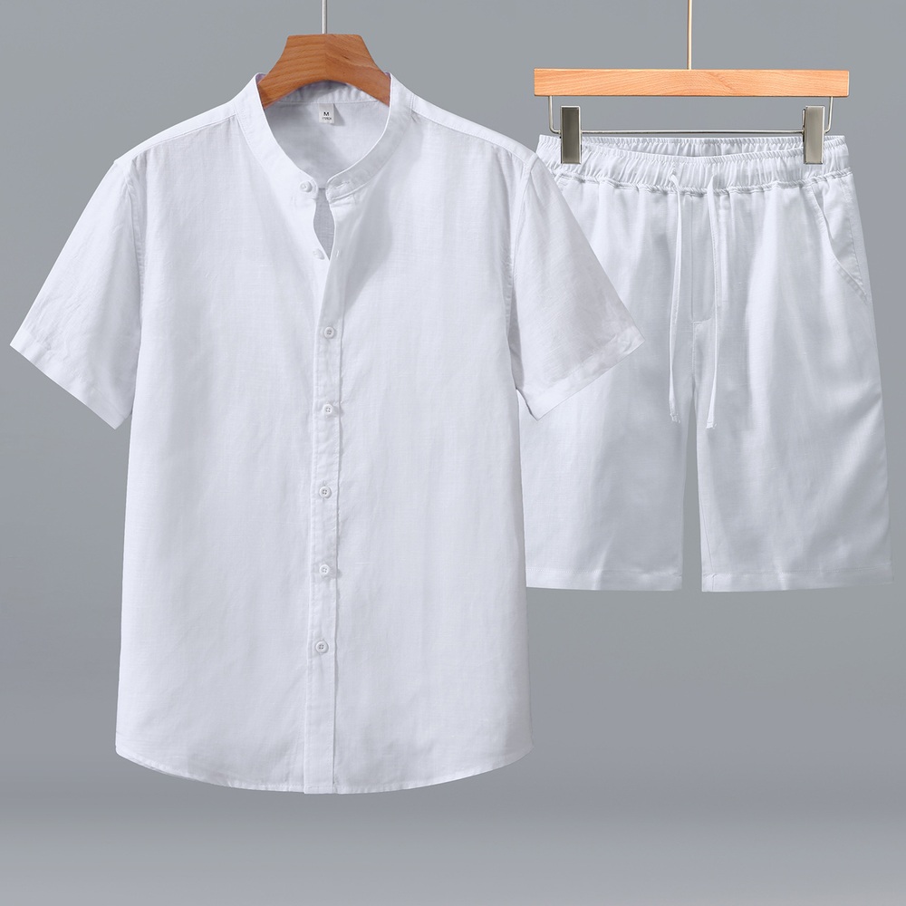 남자 라이셀 린넨 셔츠 반바지 세트 냉감 데일리룩 - 상세 이미지 2