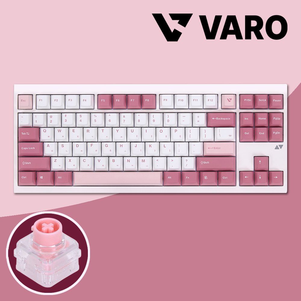 VARO VM87 HE 8K 게이밍 무접점 바로 키보드 핑크파우더, 저소음 자석축 - 상품 이미지