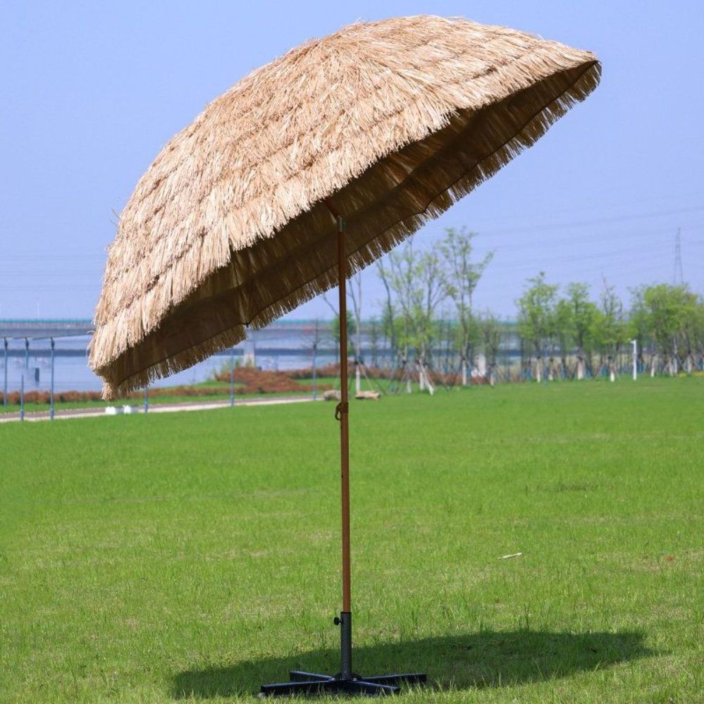 파라솔 초가 야외용 대형 볏짚 원목 패션 밀짚 디자인 야자 낚시 홀딩 인쇄 오두막 낚시용 1.6m(직립형/조향 가능)(베이스 제외 - 상품 이미지