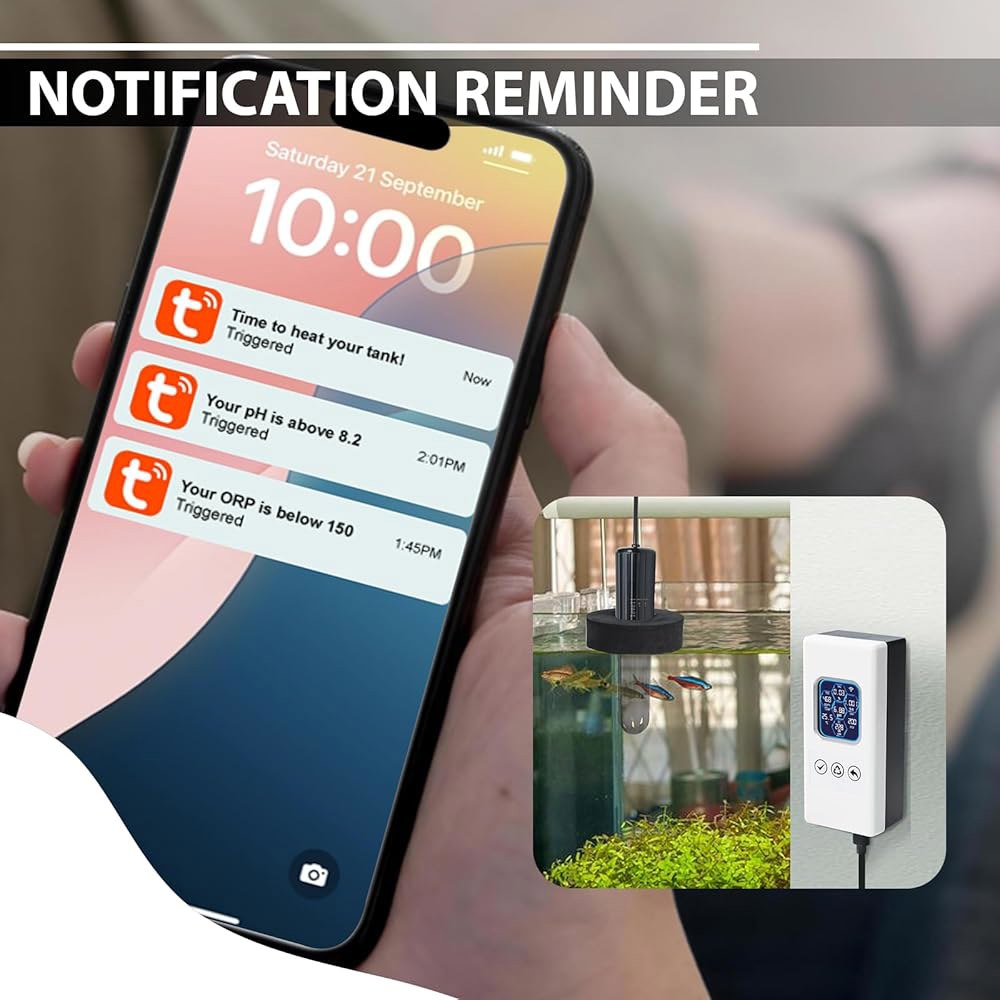스마트 수질 검사기 무선 WiFi 다중 매개변수 측정기(pH / ORP TDS EC 염도 SG Temp 모니터링, 수족관, 염수 나노 어항용 앱 연결을 통한 실시간 알림 제공) - 상세 이미지 3