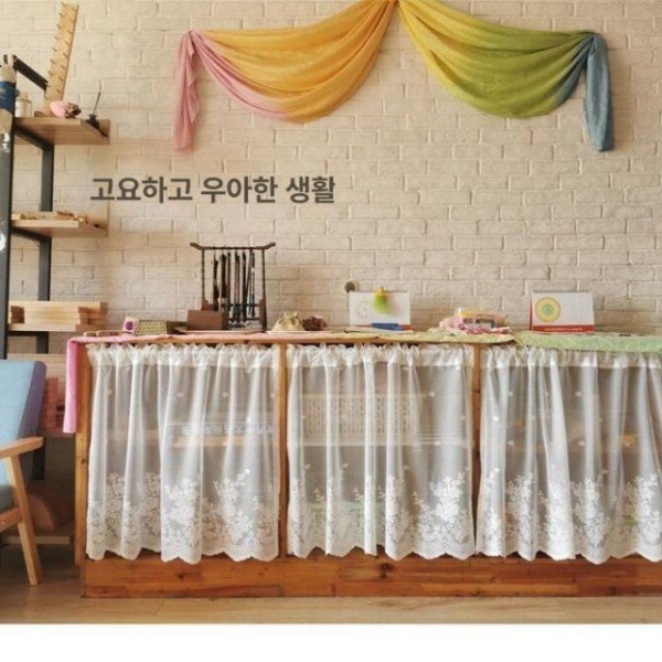 감성적인 부엌 공간분리 짧은 레이스 주방 가림막 아치형 문가리개 벨크로 스타일 1.0m x 0.4m - 상세 이미지 5