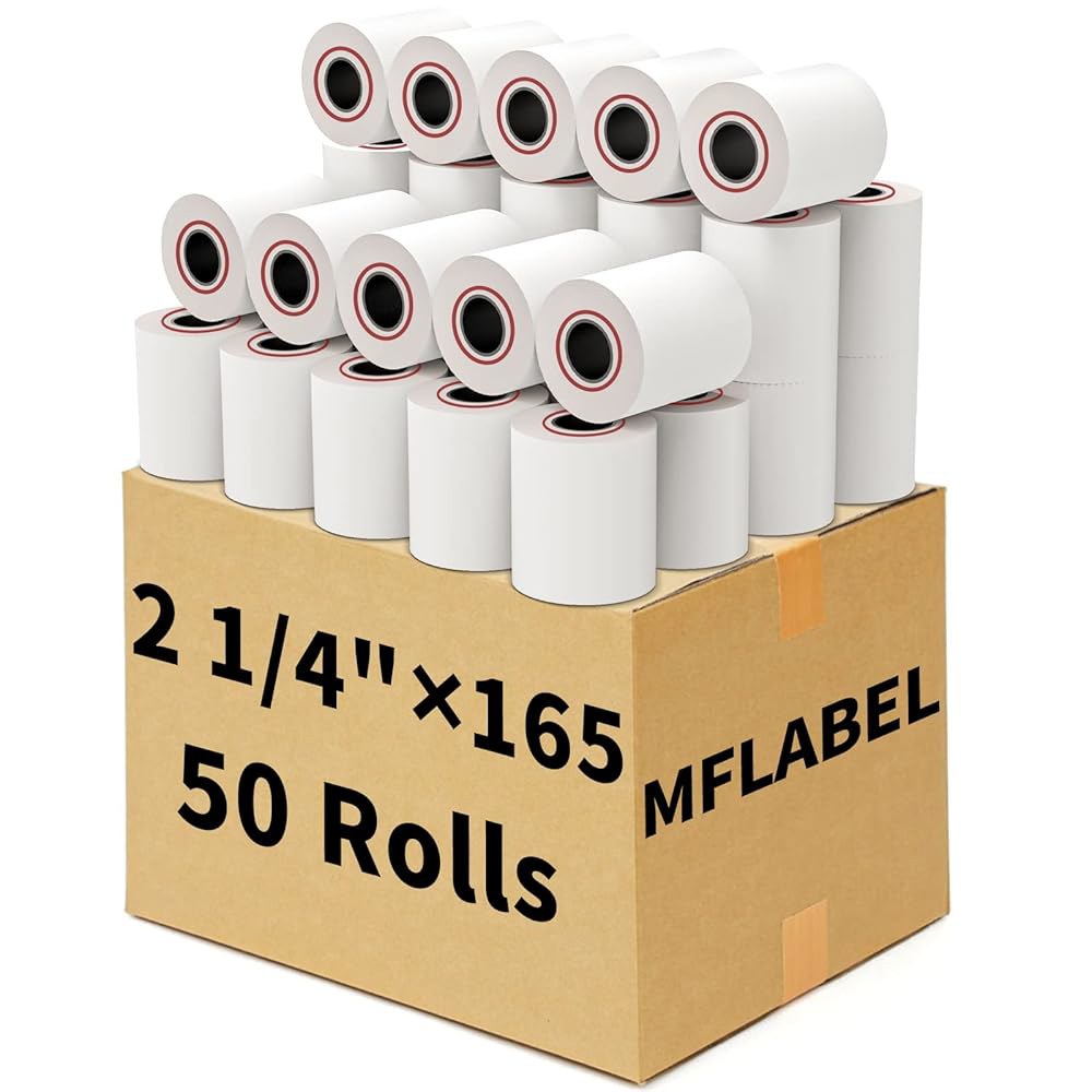 MFLABLE 50 롤 2 1/4 x 165 열지 캐시 레지스터 POS 영수증 용지 2 1/4 x 50' 5 Rolls - 상세 이미지 3