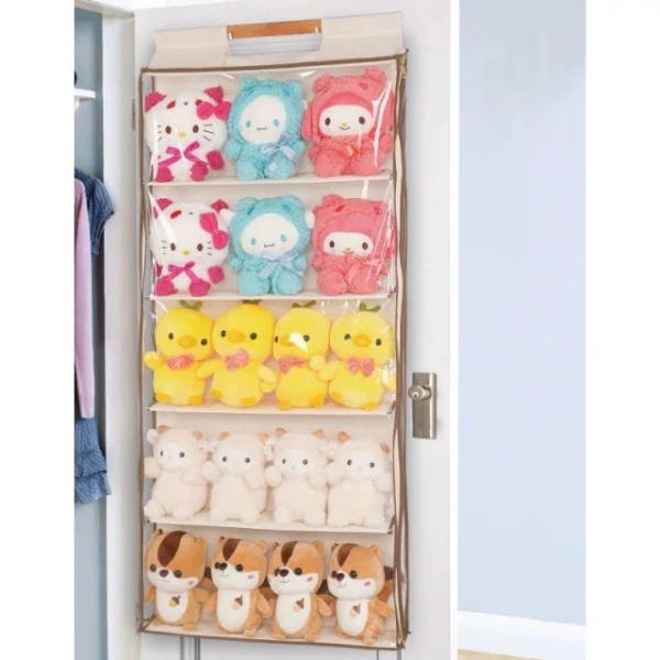 깔끔한 문뒤 수납함 전시 키링 인형 문고리 포켓 5칸 60 x 11x125cm 나무 옷걸이+문걸이 포함 - 상세 이미지 5