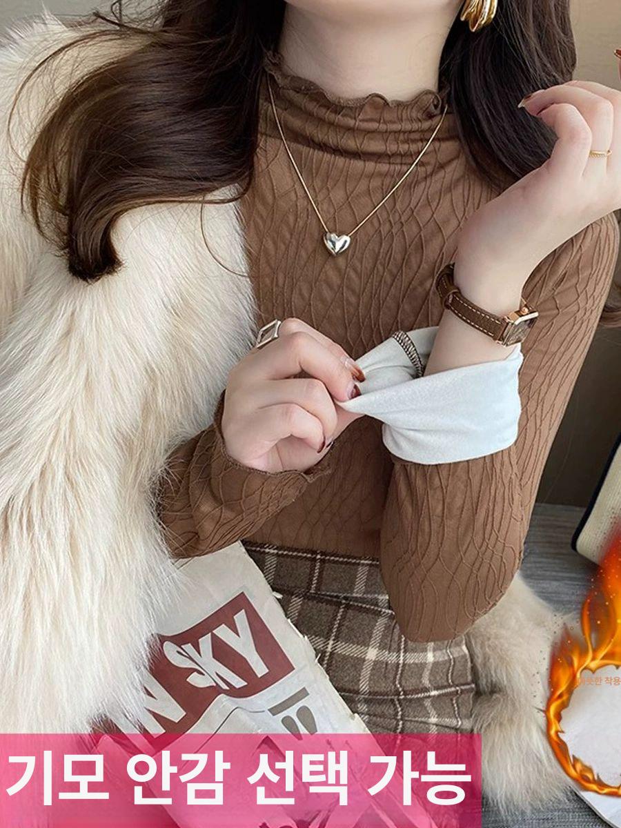 목티 레이스 빅사이즈 레이어드 망사 시스루 플라워 데일리 반목 이너웨어 목폴라 긴팔 - 상세 이미지 4