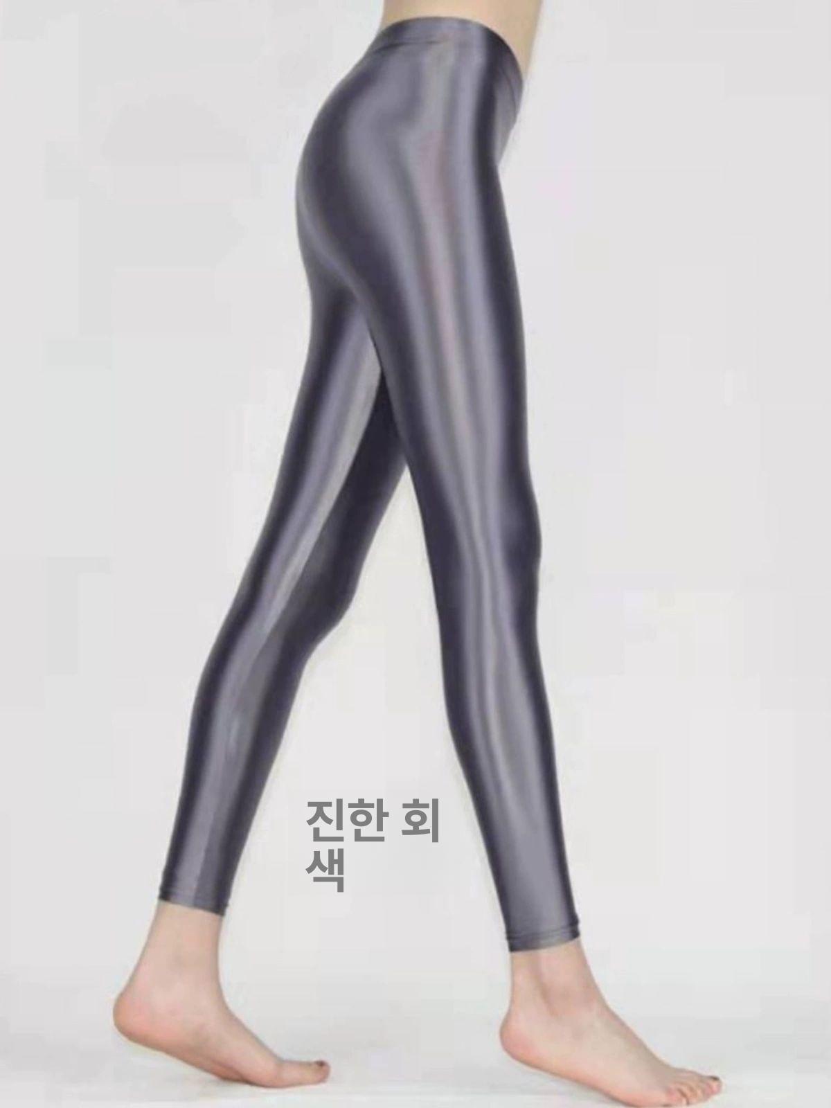 광택 레깅스 빅사이즈 유광 스키니 에어매쉬 반짝이 연한 그레이 - 상품 이미지