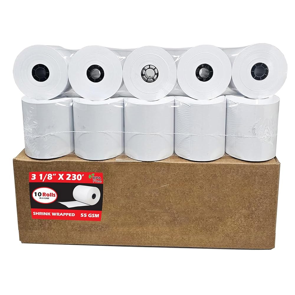 (10롤) 1/8 x 230 열지 영수증 롤 3개(55 GSM - 80mm 70m)는 모든 POS 현금 레지스터 TM-T88III, TM-T88IV, TM-T88V, TSP100, - 상품 이미지