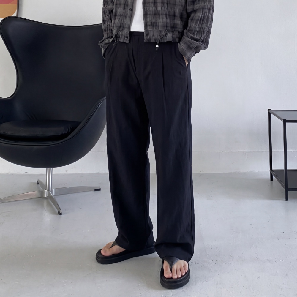 여름 린넨 면바지 남자와이드팬츠 벌룬 밴딩 원턱 2단기장 통바지 이미지 8