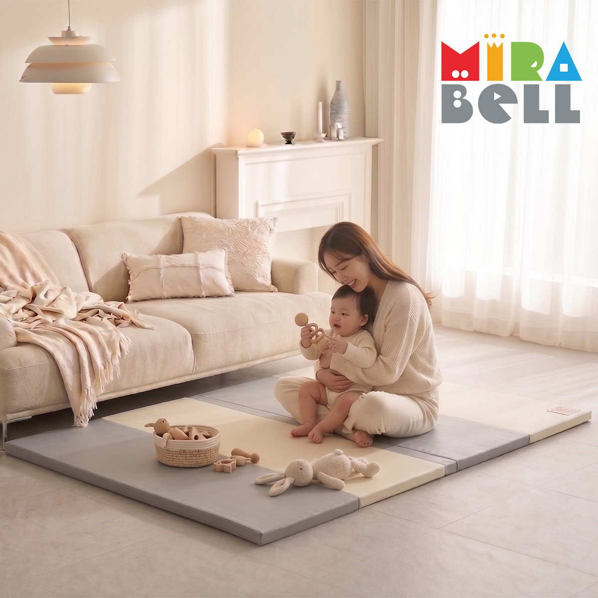 미라벨 카라 실리콘 아기 유아 층간소음 놀이방 5단 노틈새매트 140X200 베이지그레이 - 상품 이미지