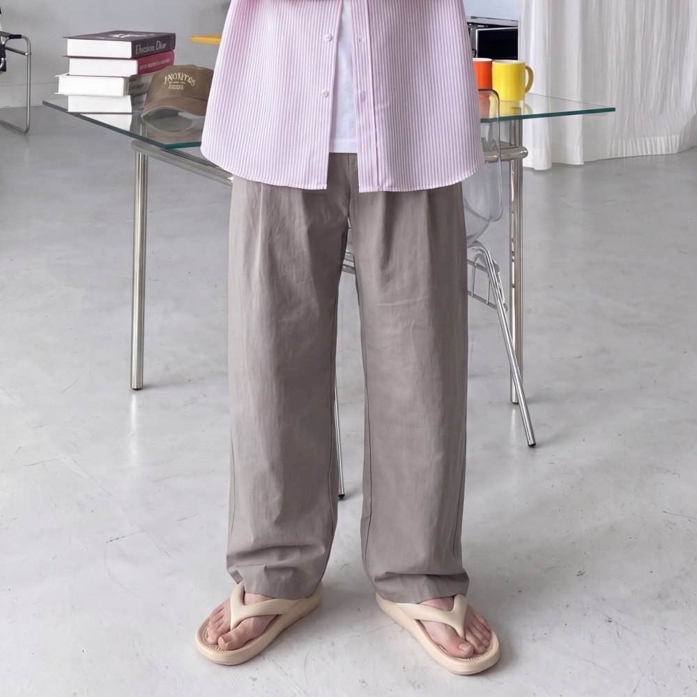 여름 린넨 면바지 남자와이드팬츠 벌룬 밴딩 원턱 2단기장 통바지 이미지 6