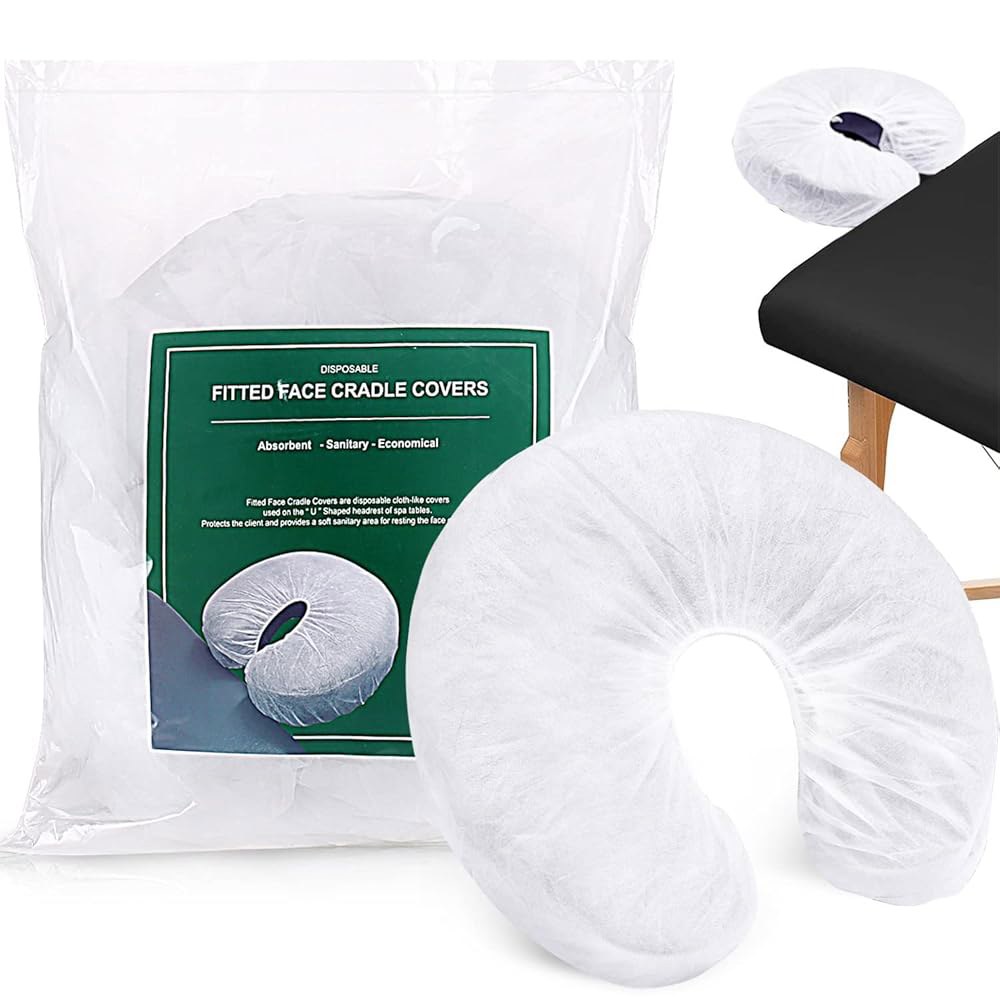 노버라이프 100PCS 일회용 피팅 페이스 크래들 커버, 부직포 울트라 소프트 마사지 커버 테이블 및 의자 헤드레스트 유니버설 사이즈 뷰티 살롱 SPA 페이스레스트 - 상품 이미지
