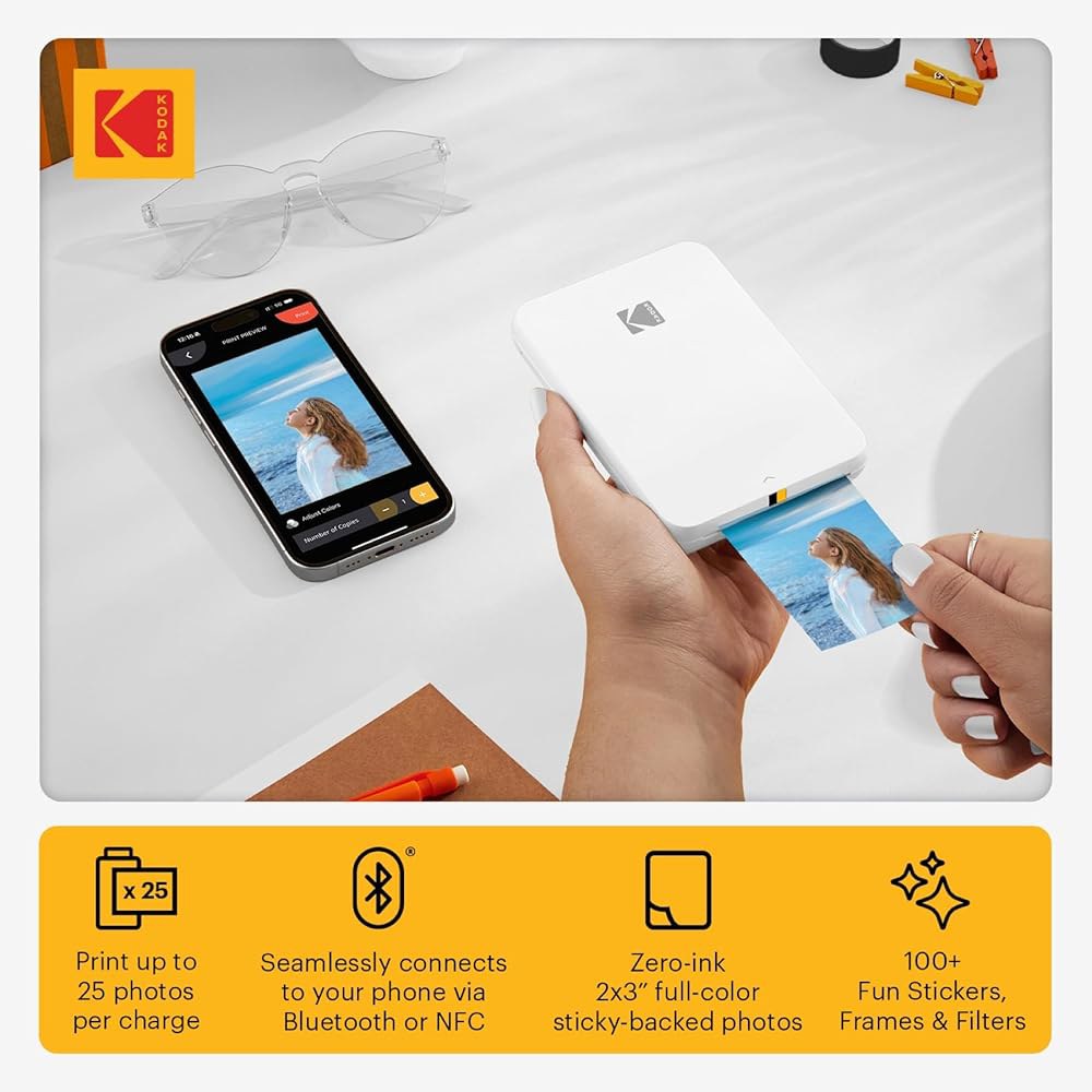 KODAK 스텝 슬림 인스턴트 스마트폰 사진 프린터 - 휴대용 세련된 컬러 무선 모바일 Zink 2x3 u201D 스티키백 블루투스가 포함된 iOS 및 Android 장치에서 인쇄 - 상세 이미지 3