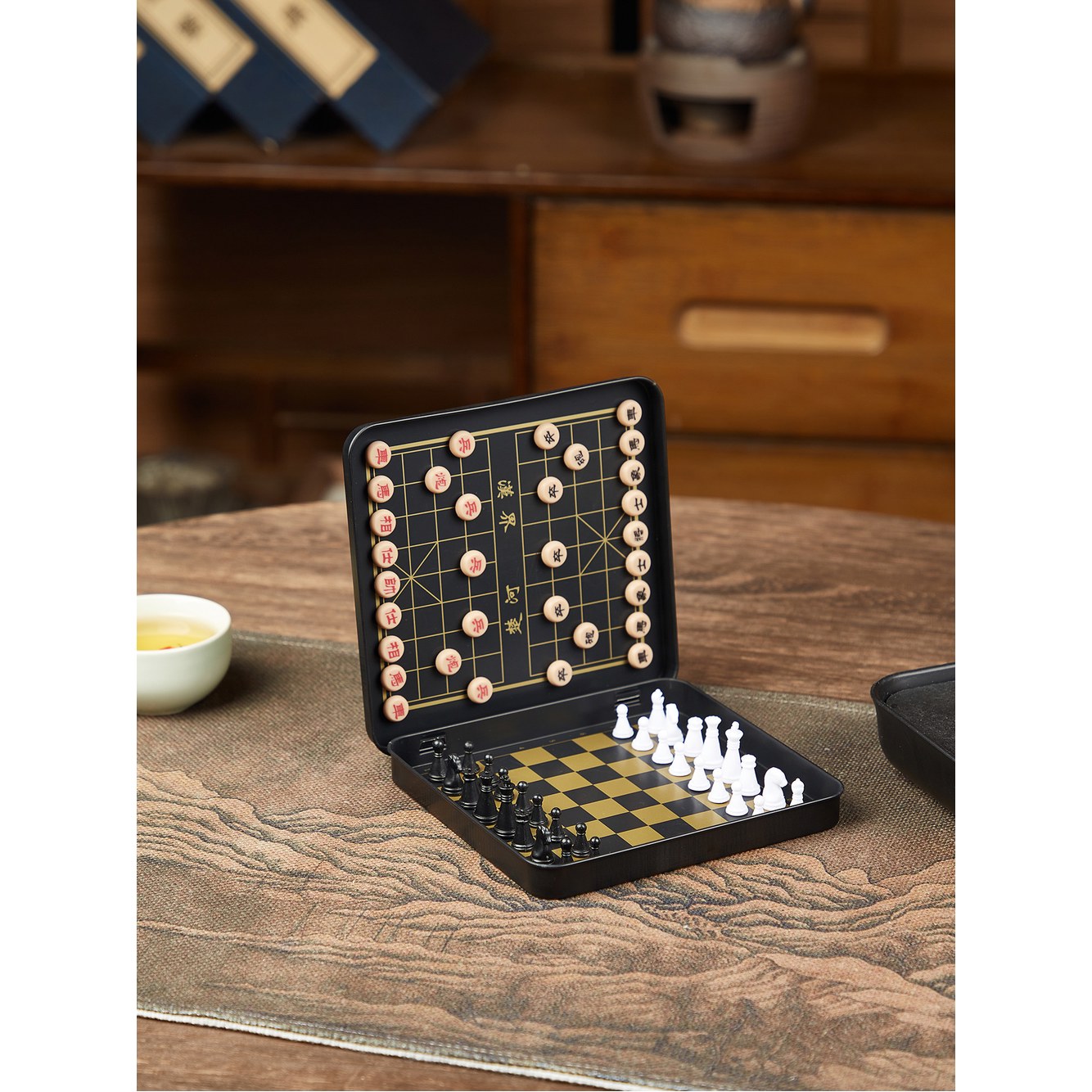 체스판 휴대용 게임 두뇌게임 인테리어 휴대용체스판 카페용 132X126X10MM 보드 /국제 투인원 컴팩트 세트 선생님 - 상세 이미지 2