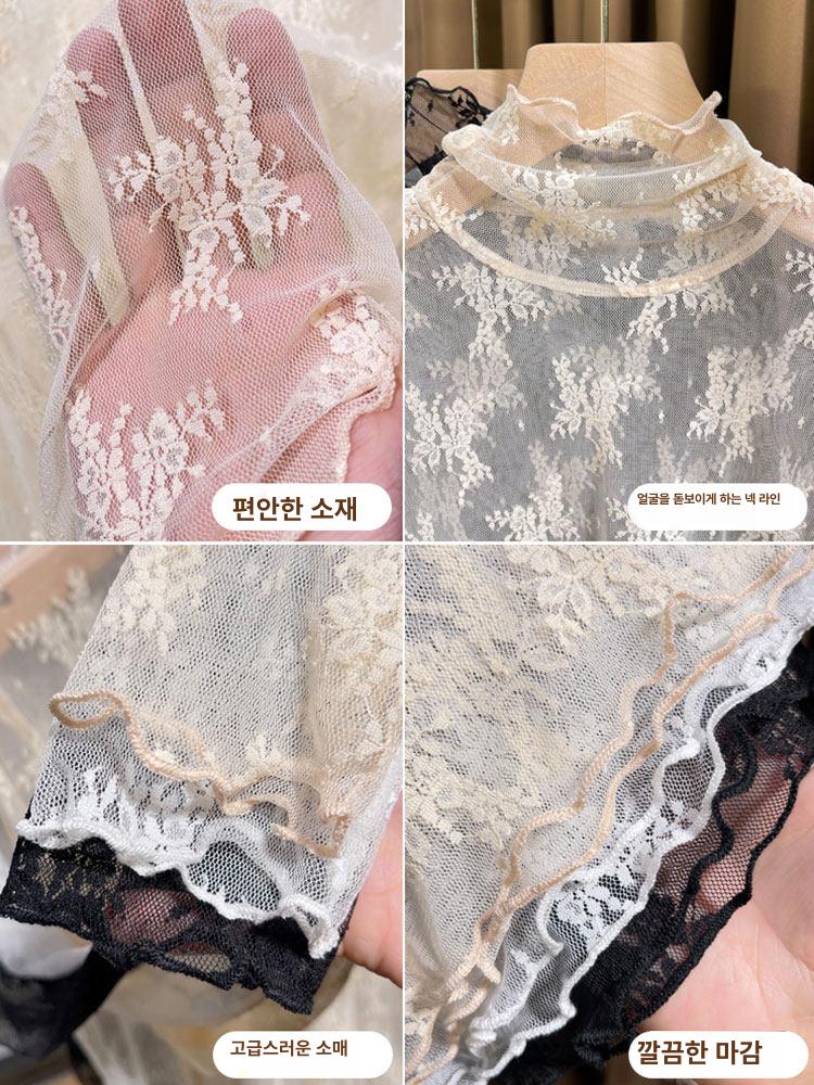 레이스 망사 여름 이너티 빅사이즈 시스루 이너웨어 셔츠 블라우스 얇은목폴라 - 상세 이미지 4