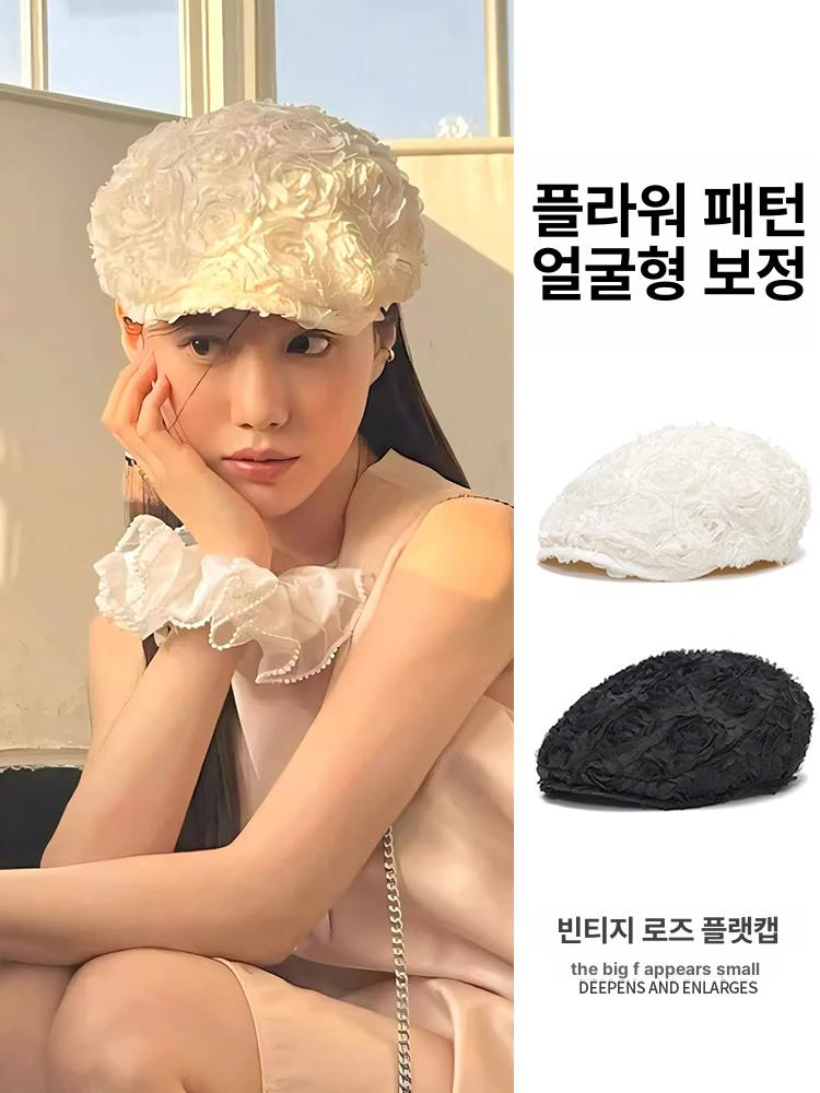 복고풍 앞모자 장미꽃 빅사이즈 화가 베레모 유니크한 디자인 여름 의류 트렌디 모자 - 상세 이미지 2