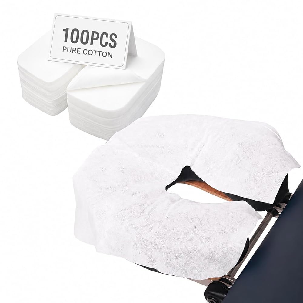 푸베우아 100PCS 일회용 얼굴 거치대 커버 부드럽고 무거운 극세사 마사지 의자 테이블용 울트라 소프트 논스틱 헤드레스트 및 라텍스 프리 - 상품 이미지