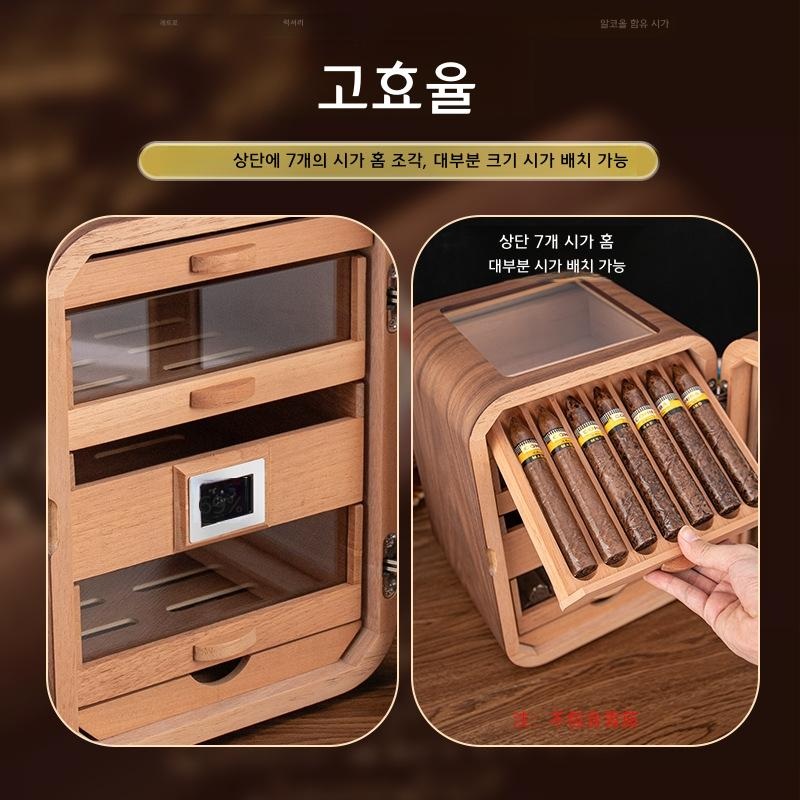 시가 휴미더 삼나무 캐비닛 대용량 3단 숙성 가습 천창 없음 검은 호두 - 상세 이미지 3