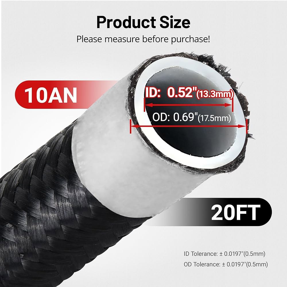 이블 에너지 10AN PTFE 연료 라인 키트, E85 나일론 땋은 호스 20FT AN10 호스(1/2인치 ID) Black 4AN - 상세 이미지 3