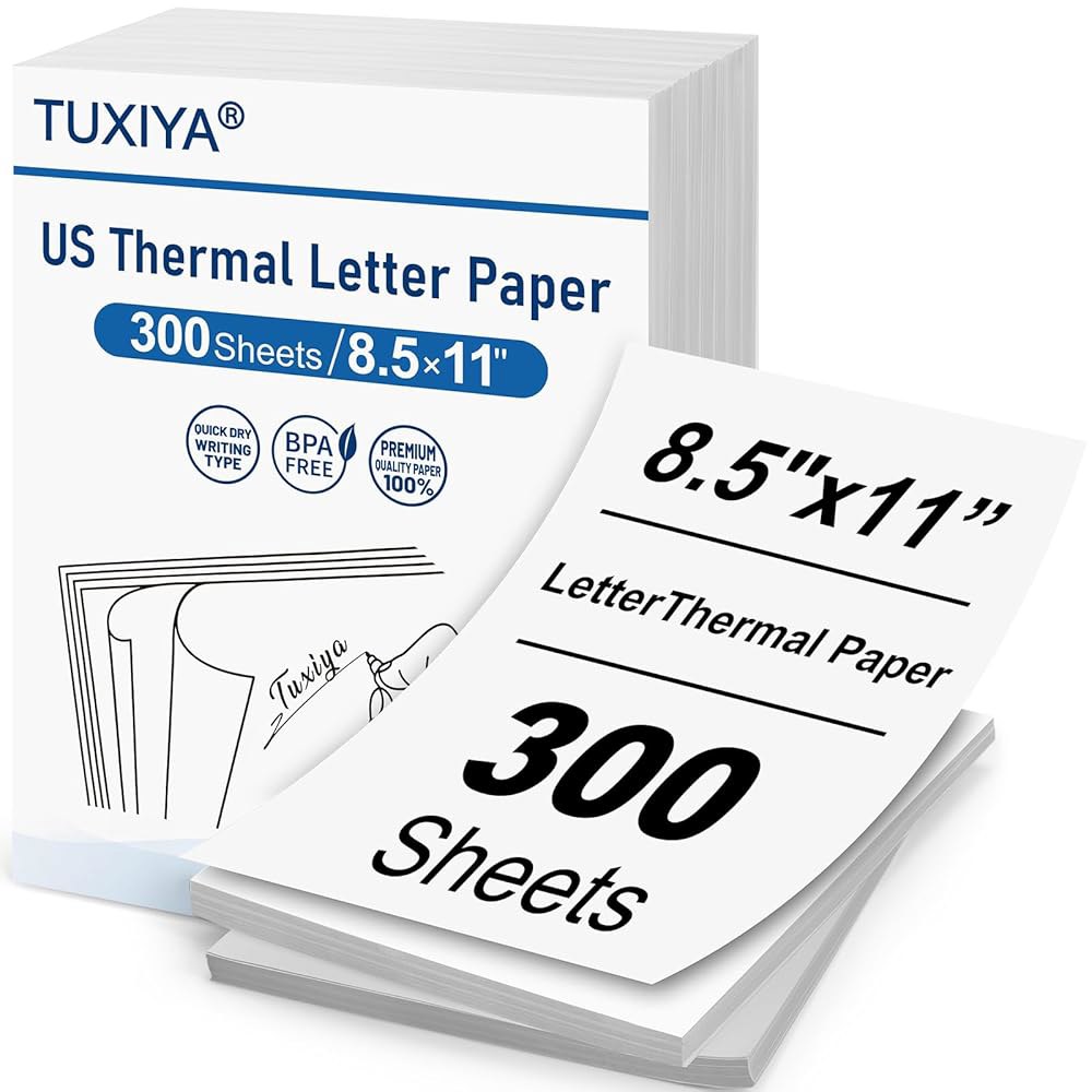TUXIYA 300매 열전사 프린터 용지 8.5 x 11인치, BPA 프리 고급 열전사, 미국 글자 크기 호환 대부분의 휴대용 300 Sheets - 상품 이미지