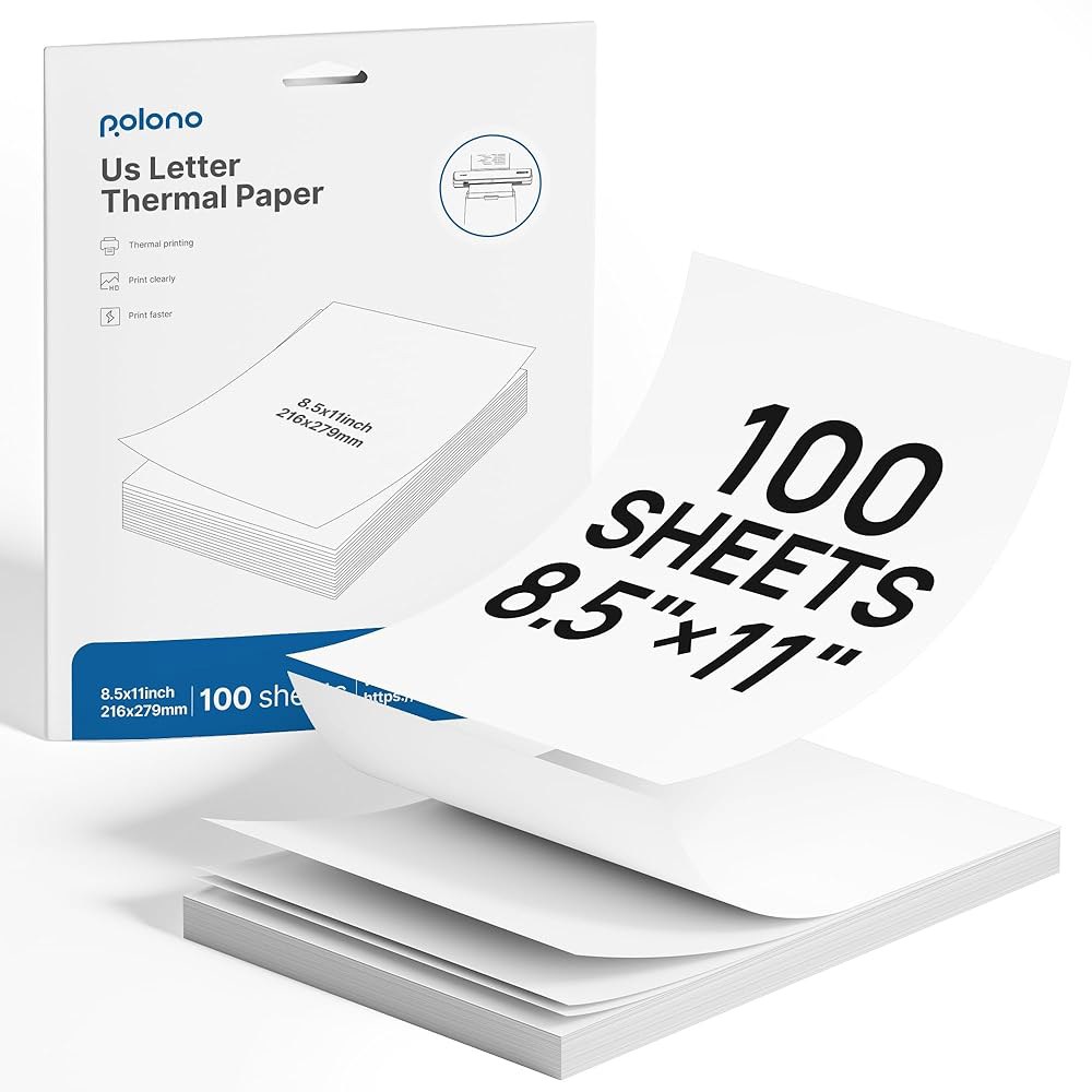 폴로노 D810 열 프린터 용지 8.5 x 11 인치, 고급 인쇄, D810과 호환되는 미국 글자 크기 종이, 8.5 11 , 1 팩, 100 장의 시트 - 상품 이미지