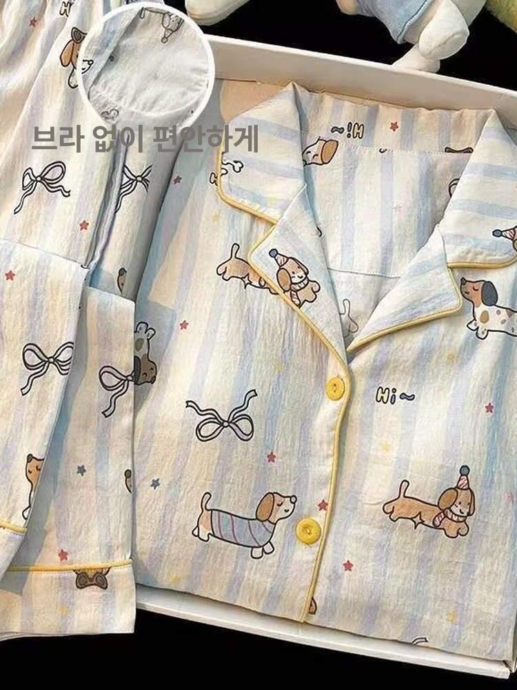 홈웨어 노브라 빅사이즈 편안함 루즈핏 캡내장잠옷 가슴패드잠옷 긴팔 - 상세 이미지 2