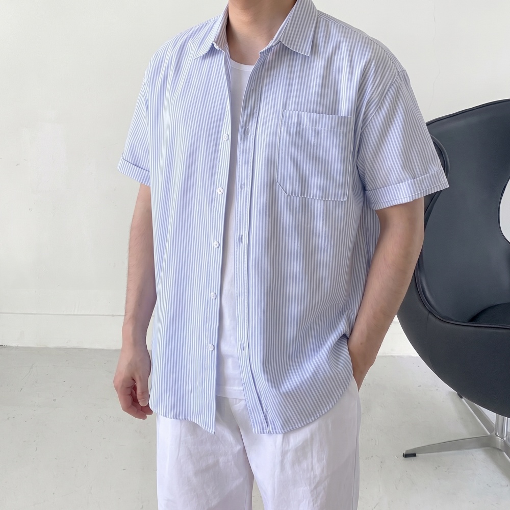 여름 오버핏 남자 스트라이프 옥스포드반팔셔츠 옥스퍼드 캐주얼남방 이미지 6