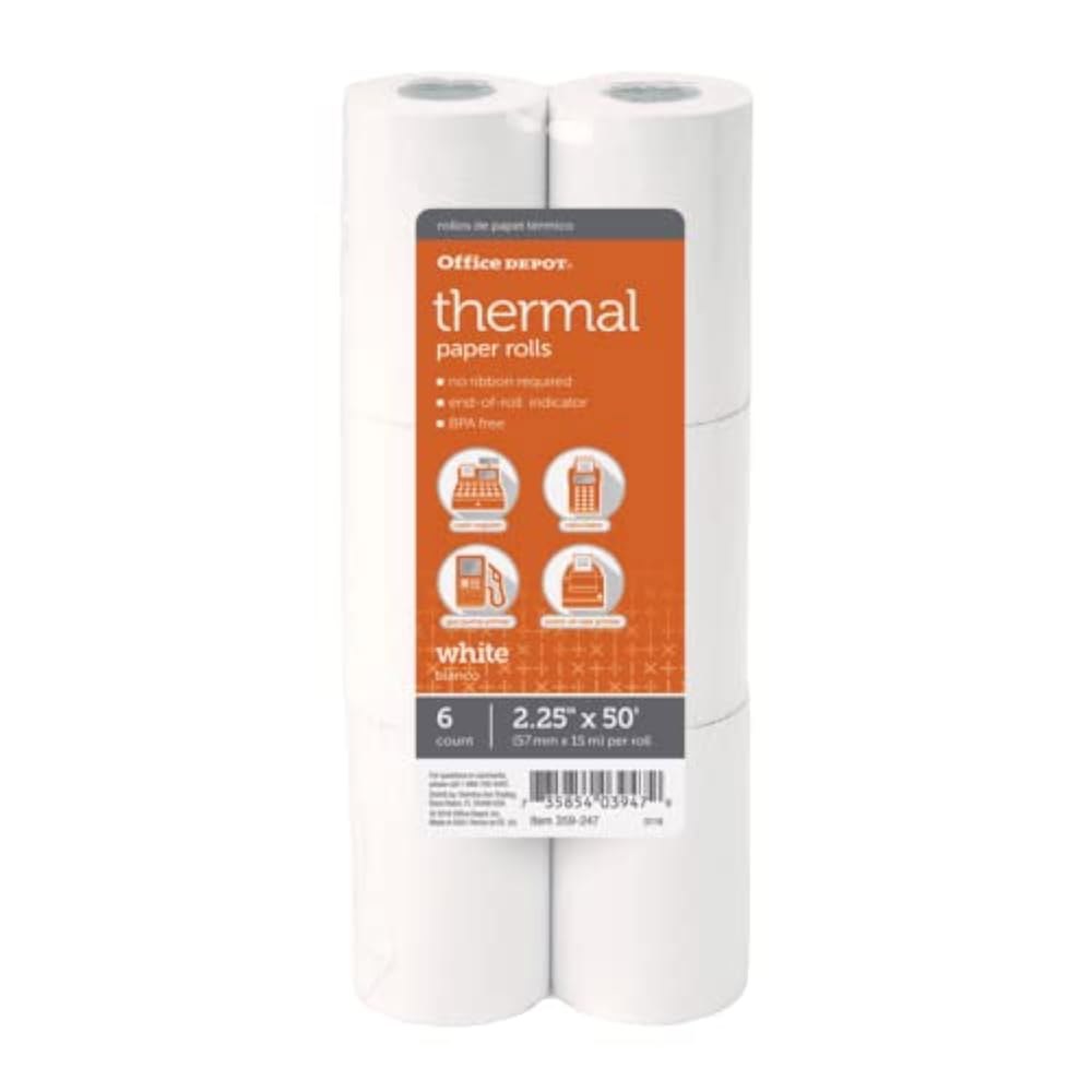 Office Depot 브랜드 열지 롤 2개, 1/4인치 x 50인치, 흰색, 팩 6개 - 상세 이미지 2