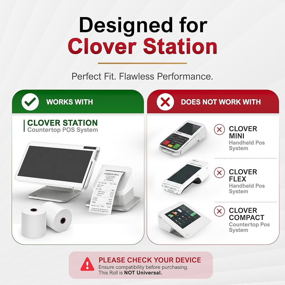 Vonest Clover 스테이션 영수증 용지 롤 3 1/8 x 230 (24팩) u2013 클로버 및 듀오 C505용 보온 용지, 호환 가능한 P100 P500 P550 BPA - 상세 이미지 2