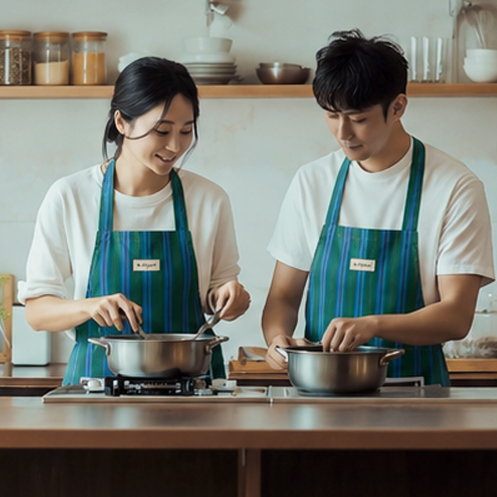 탈부착 핸드타올 방수 앞치마 테리 스트라이프 카페 공방앞치마 - 상세 이미지 5