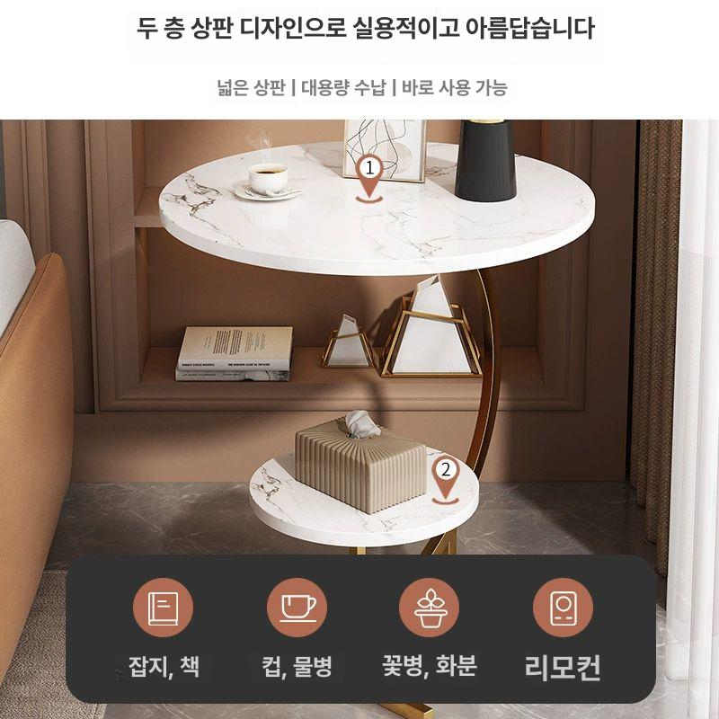 철제 침대협탁 북유럽 코너 거실 원형 디자인 틈새 고급 사각 안방 대리석협탁 라운드 - 상세 이미지 4