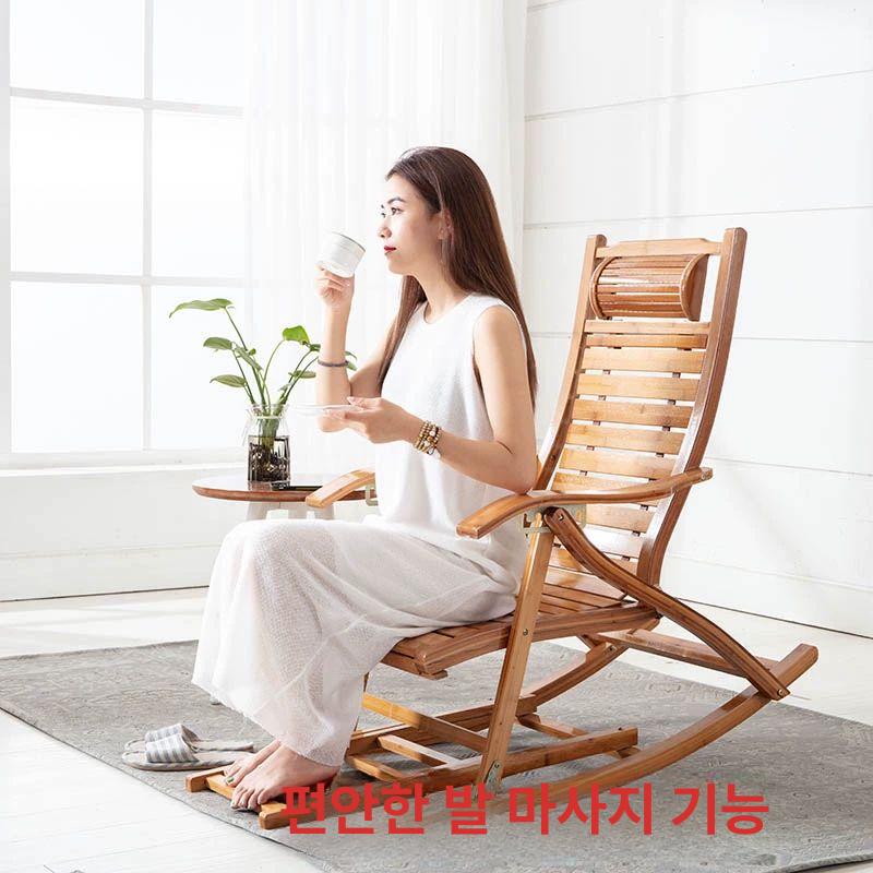 접이식 흔들의자 의자 대나무 테라스 발코니 1인용 흔들 일광욕 - 상세 이미지 5