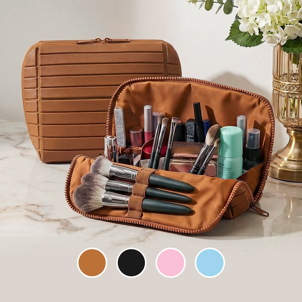 화장품 파우치 가방 pvc 손잡이 꺼내기쉬운 여행용 메이크업 박스 휴대용 브라운
