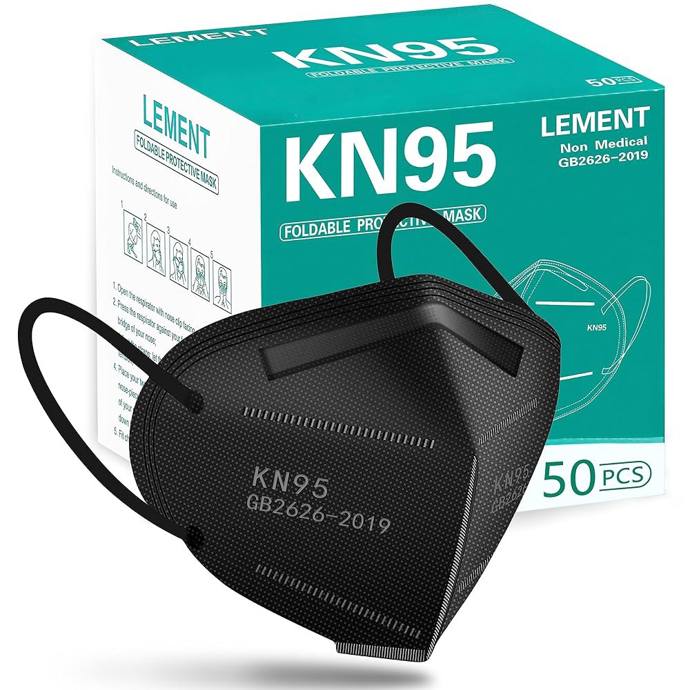 LEMENT 50pcs KN95 페이스 마스크 블랙 5겹 컵 먼지 안전 필터 효율 95 통기성 탄성 이어 루프 Black - 상품 이미지
