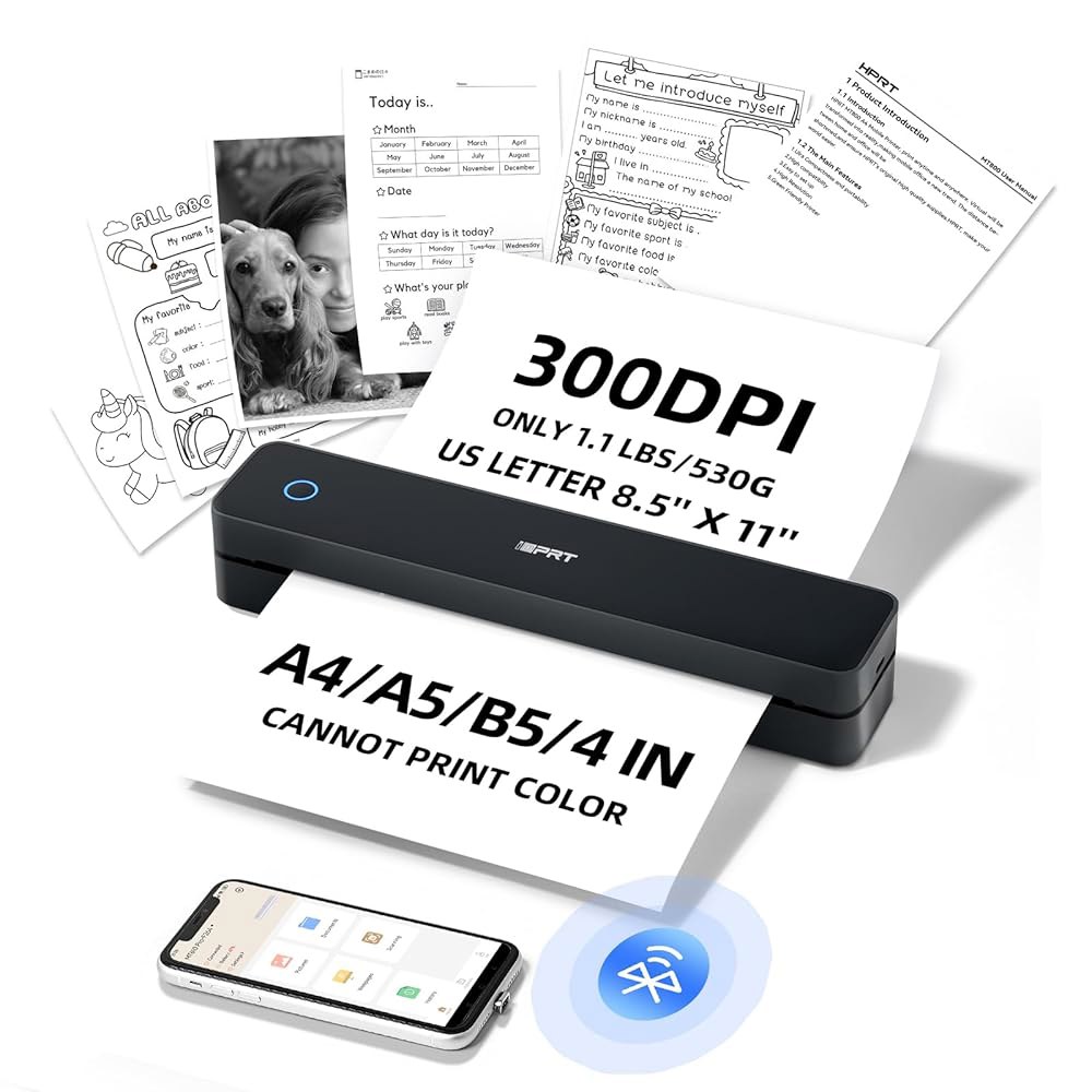 여행용 iDPRT 휴대용 프린터 무선, 가정용, 사무실, 차량용 300DPI 잉크 없는 열 소형 프린터, 모바일 블루투스 프린터로 스마트폰 및 PC용 8.5인치 x 11인치 미국 - 상품 이미지