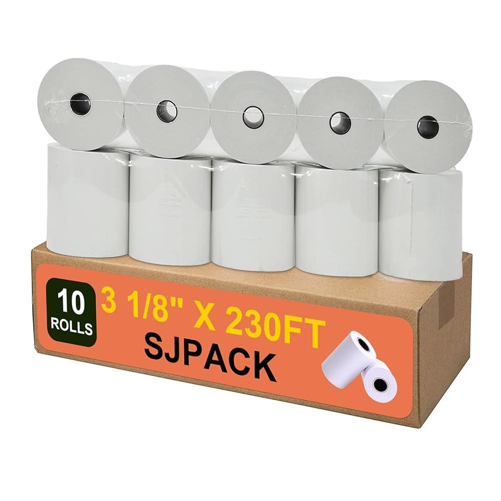SJPACK 열 종이 3 1/8 x 230피트 우편 영수증 용지, 10롤 현금 등록 롤 TM-T88 T-20 T-90 SRP-350 370 - 상품 이미지