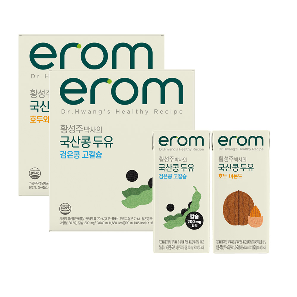 이롬 황성주 박사의 국산콩 두유 검은콩고칼슘16팩 + 호두아몬드16팩 총 32팩 - 상품 이미지