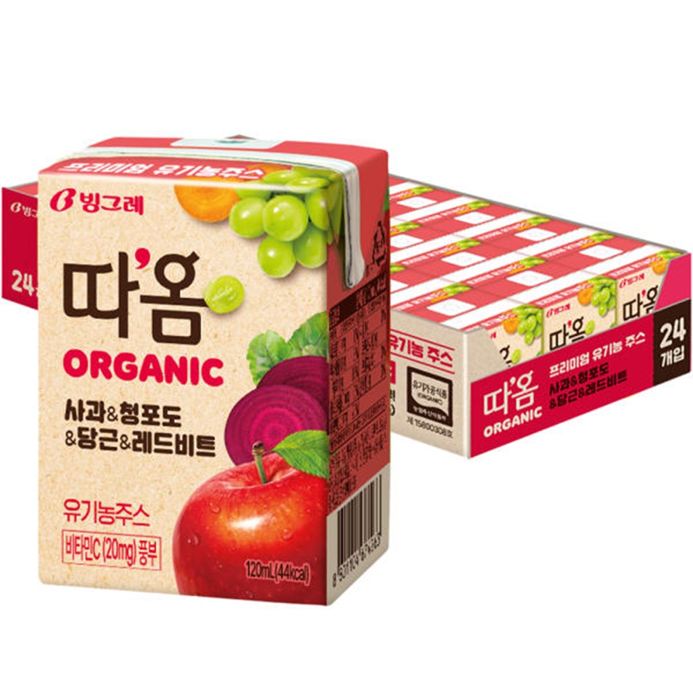 따옴 ORGANIC 주스 사과 청포도 당근 레드비트, 120ml, 48개 - 상품 이미지