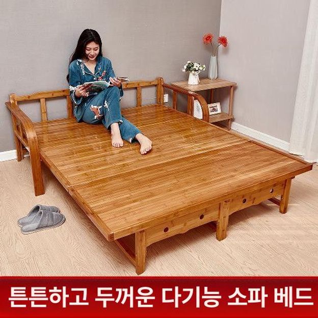 접이식 소파베드 원목 침상 쇼파베드 매트리스 나무 간이 가정용 평상형베드 확장형 - 상세 이미지 2