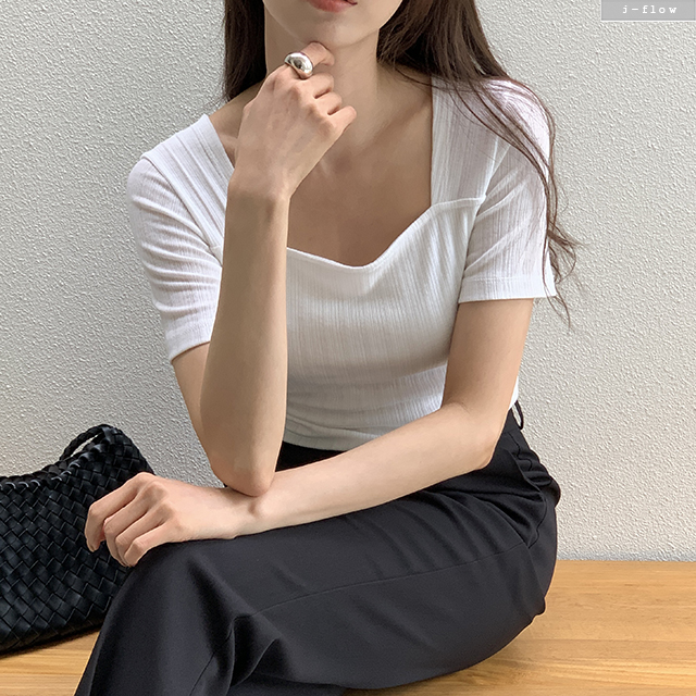 알렛 스퀘어넥 골지 슬림 반팔 티셔츠 4col 여름 봄 셔링 주름 이너 쫀쫀 제이플로우 이미지 7
