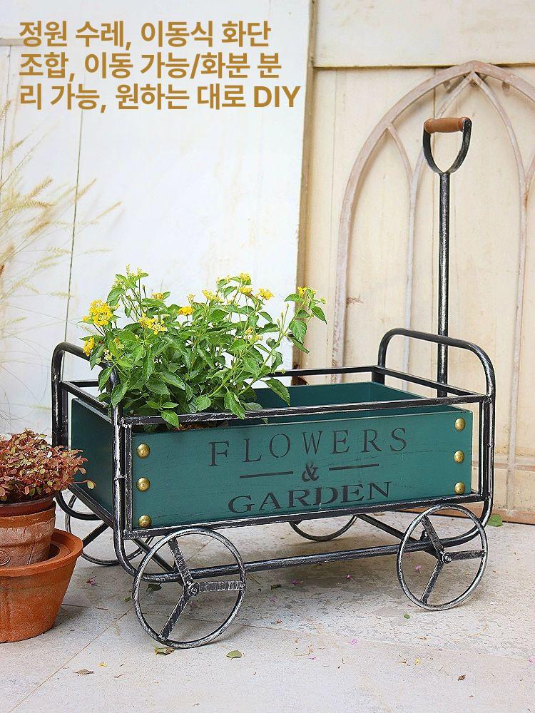 빈티지 화분수레 소품 장식용 받침대 정원꾸미기 데코 가든카트 꽃마차 앤틱 펜션 - 상세 이미지 2