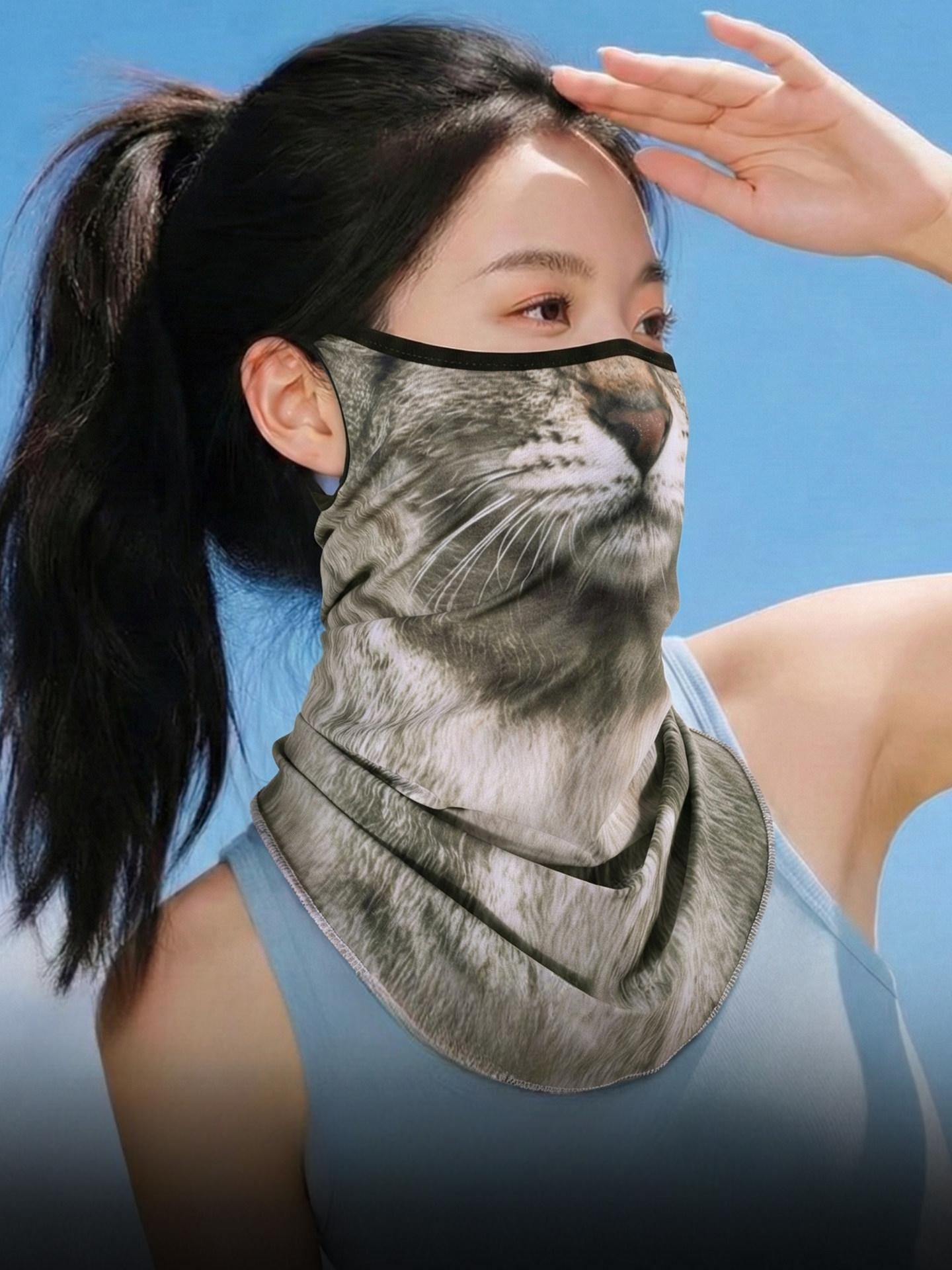 아이스 쿨링 얼굴가림막 고양이 동물 마스크 가면 자외선차단 넥가드 얼굴 자전거 런닝 - 상품 이미지