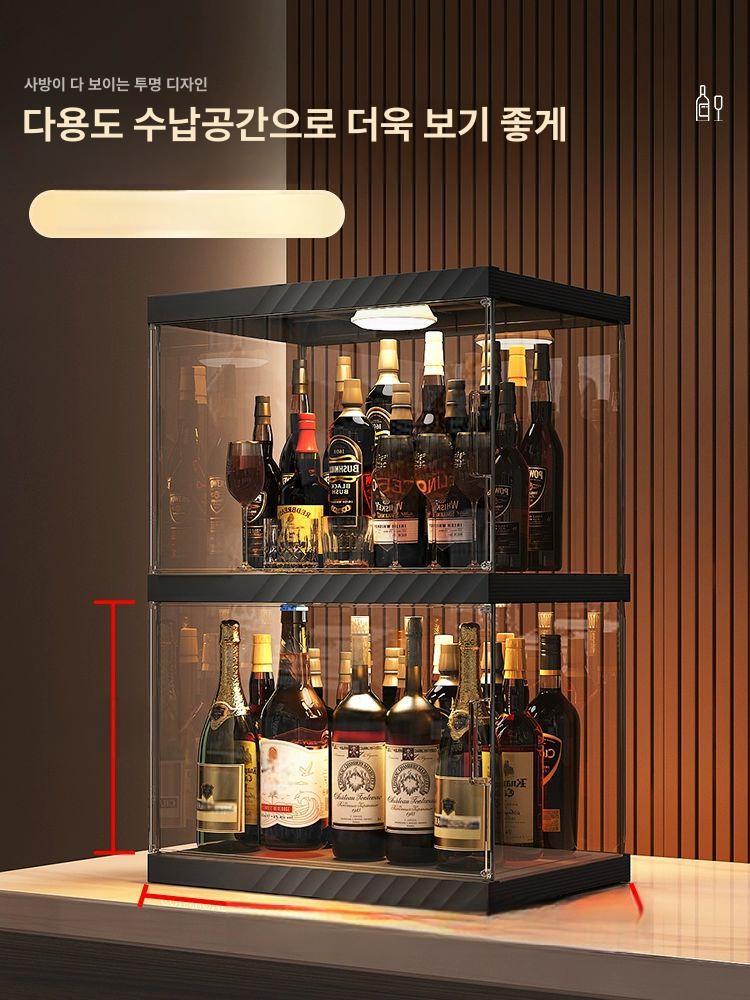 조명 위스키진열장 그레이 술 캐비닛 인테리어 미니바 거실 사방투명 수납장 양주장 - 상세 이미지 2