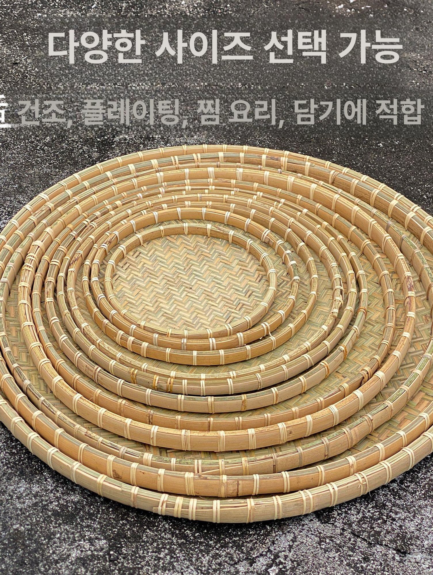 싸리 대나무소쿠리 나무공예 대나무채반 원형 민속공예품 건조용 바구니 부침개받침 전통 - 상세 이미지 3